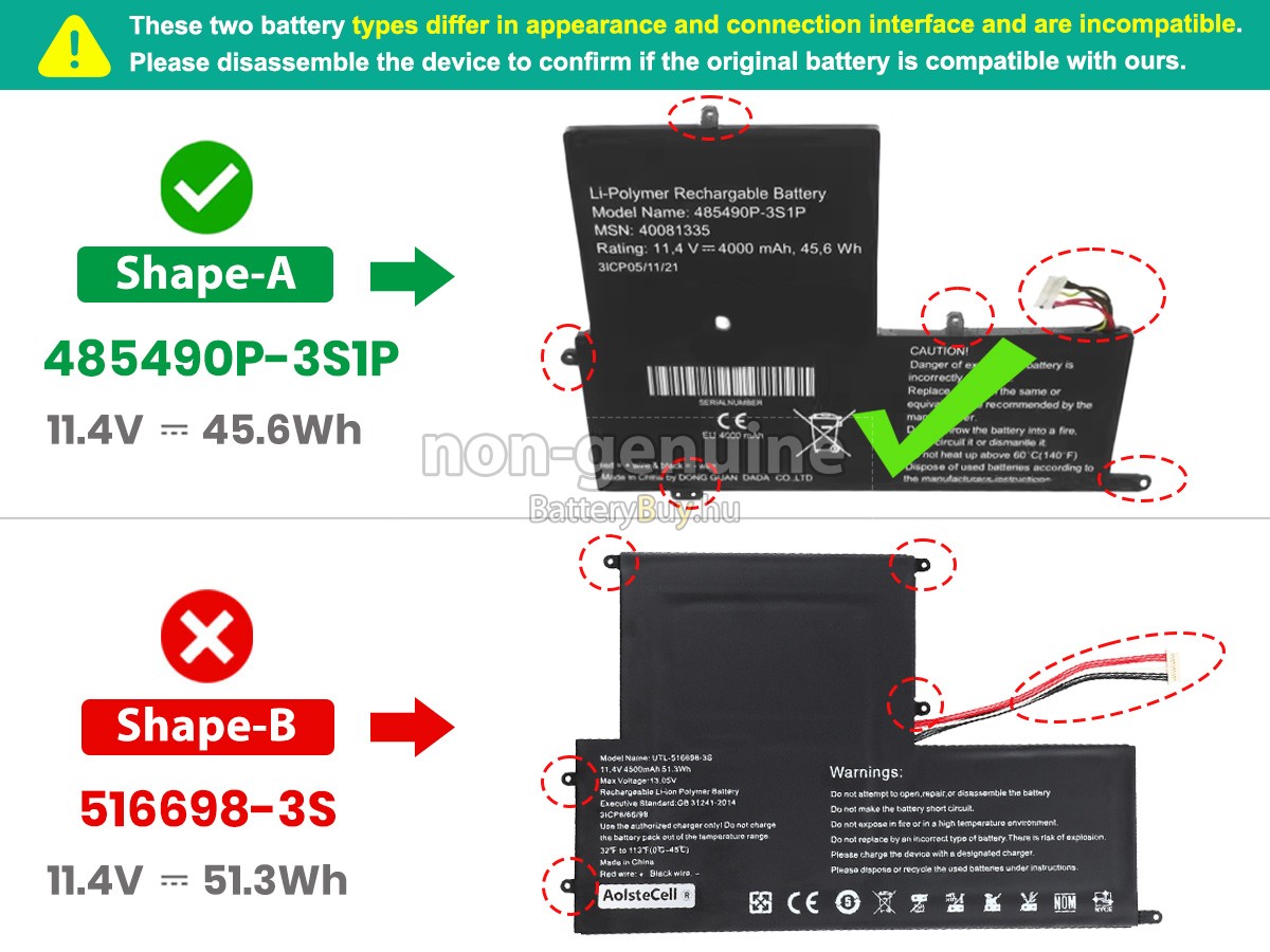 EVOO 516698-3S helyettesítő akkumulátor
